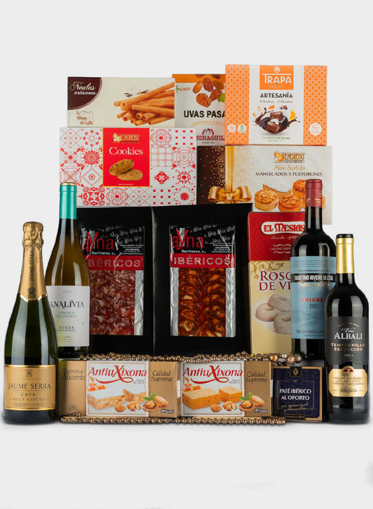 Lote Navideño Nº 5 – Set Gourmet de Navidad con Vinos Selectos, Cava y Embutido Ibérico
