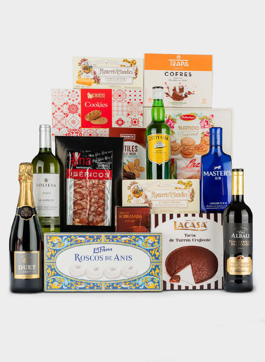 Lote Navideño Nº 7 – Set Gourmet de Navidad con Whisky, Ginebra, Vinos y Dulces Tradicionales