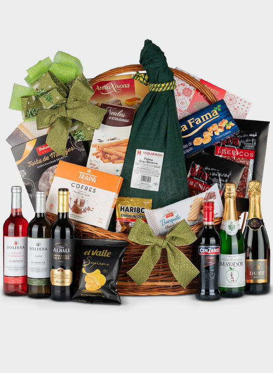 Cesta Navideña Nº 34 – Set Gourmet Navideño con Vinos D.O., Cava y Paleta Gran Reserva