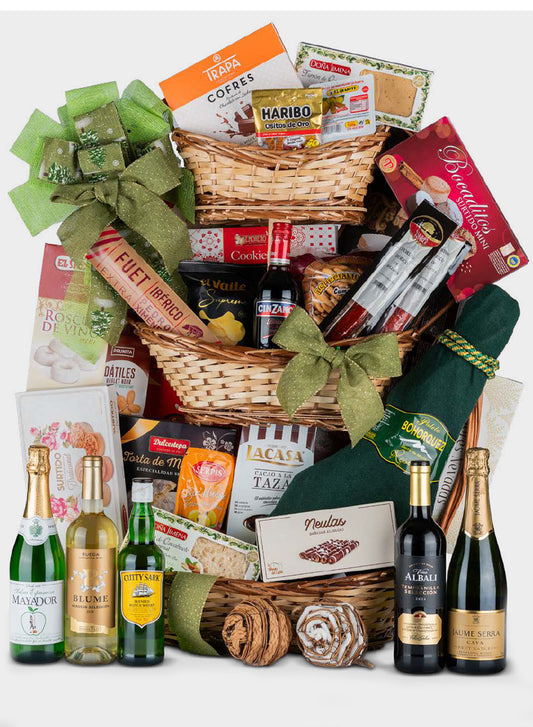 Cesta 3 Pisos Mini Nº 40 – Lote Gourmet Navideño con Vinos D.O., Whisky y Paleta Gran Reserva