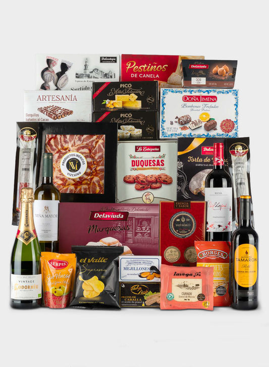 Lote Navideño Nº 12 – Set Gourmet de Navidad con Vinos D.O., Cava, Embutidos Ibéricos y Dulces Premium